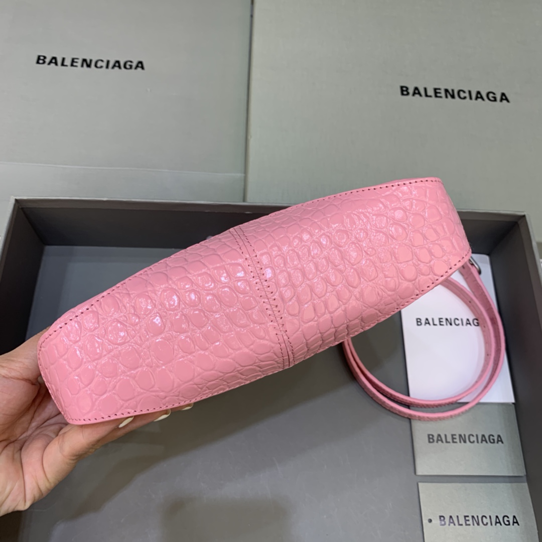 Balenciaga XX Small Hobo Flap Bag Crocodile Embossed Pink